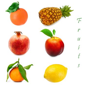Set of different fruits over the white background