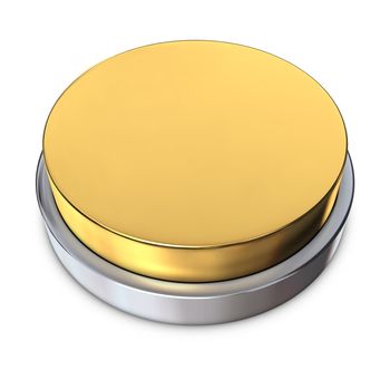 golden round push button bordered by a metallic ring - design template