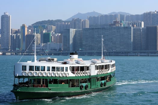 Ferry boat in Victoria Harbor, Hong Kong 