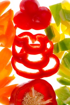 Slice Bell Pepper slices on white background.