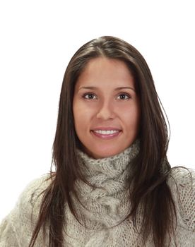 Portrait of a beautiful young brunette isolated against a white background.