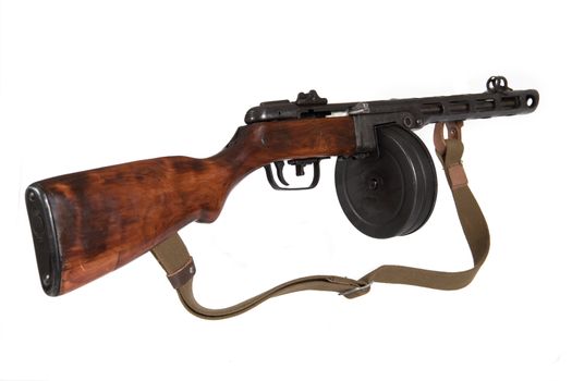 Submachine gun Shpagina sample of 1941, isolated, on a white background
