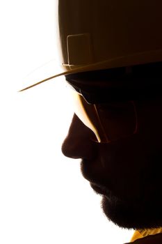  silhouette of a worker with helmet