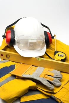 Safety gear kit and tools close up

