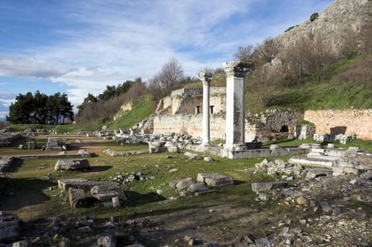 Ancient pillars at Filippi,Greece