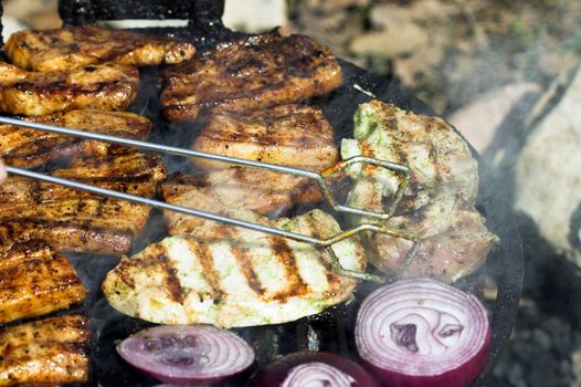 close up of grilled meat,outdoor
