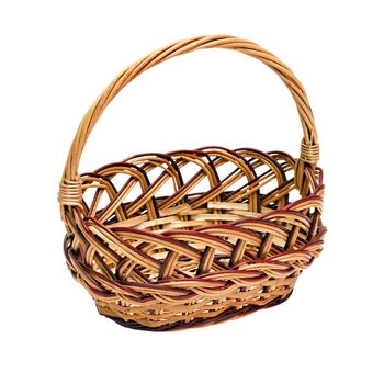 wickerwork basket with handle isolated on white background