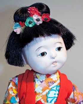 Japanese traditional doll in geisha girl's suit. rare old dool for collection (1930/50