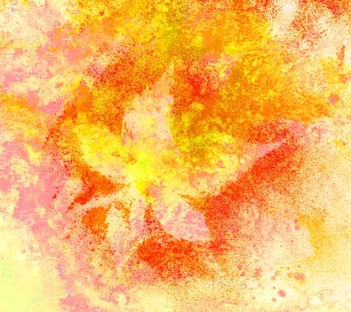 Abstract background, watercolor: leaves, painted on a paper. Pink, red, orange, yellow