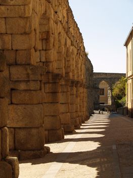 View on the aquaduct of Segovia, Spain.