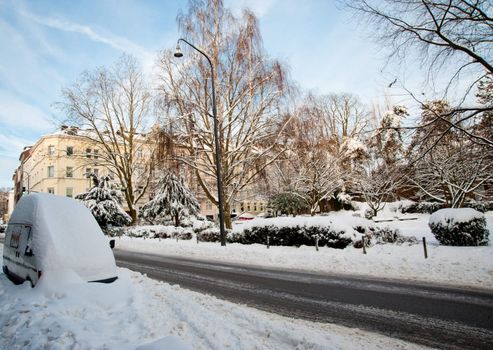 Snow covered Aachen during winter