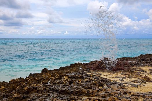 A blowhole spouting water on Aruba, Caribbean