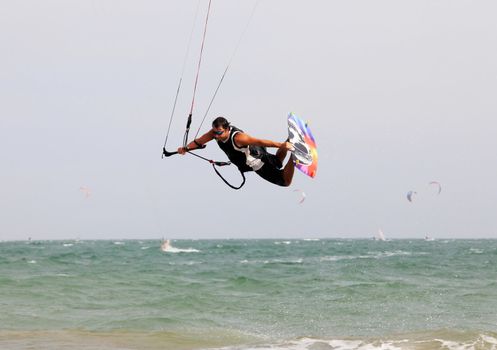 Kiteboarder enjoy surfing in water. Vietnam