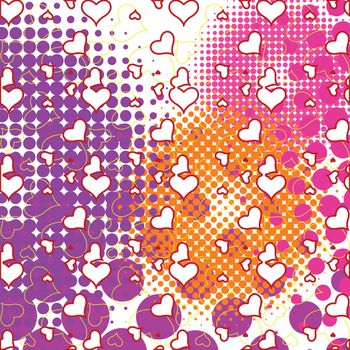 hearts and half tone bubbles pattern, abstract vector art illustration
