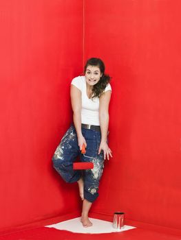 Girl has painted herself in the corner