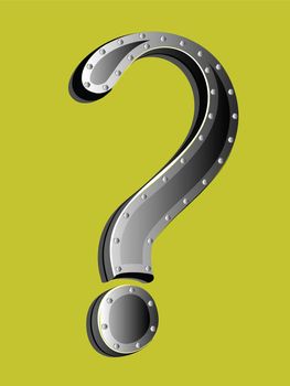 metallic question mark against green background, abstract art illustration