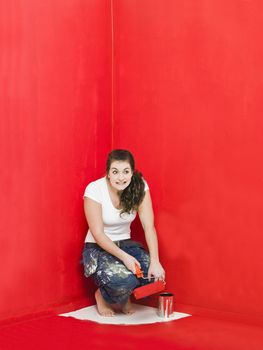 Girl has painted herself in the corner