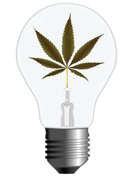 cannabis energy light bulb against white background, abstract vector art illustration
