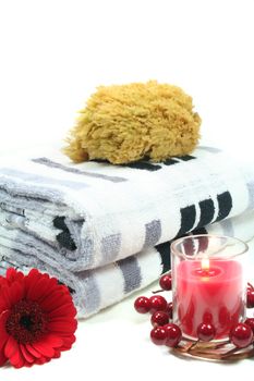 Wellness - sponge, candle, flowers and towels - Personal Care