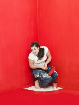 Girl has painted herself in the corner