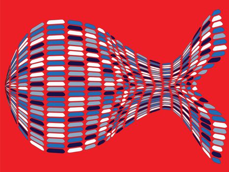 fishy shape against red background, abstract vector art illustration