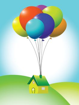 flying house, abstract vector art illustration