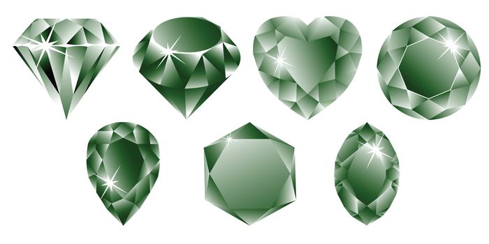 green diamonds collection against white background, abstract vector art illustration