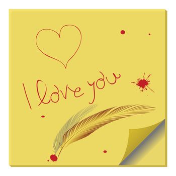 love message on paper note, abstract vector art illustration