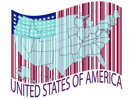 united states wavy flag and map, abstract vector art illustration