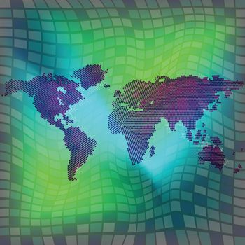 world map over squared background, abstract vector art illustration
