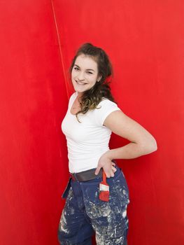 Painting Girl in a red room