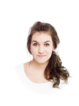 Young woman on white background