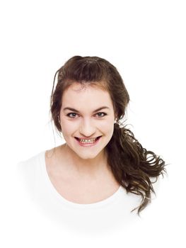 Young woman on white background