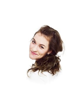 Young Happy woman on white background