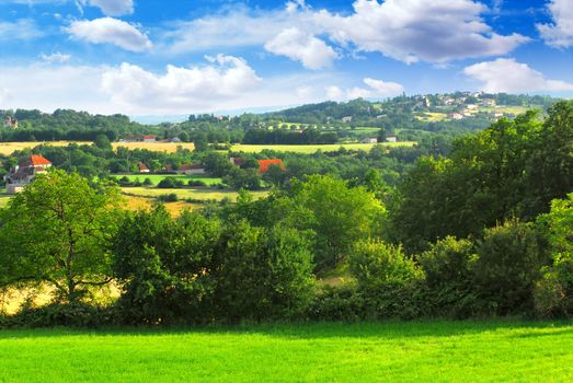 Scenic view on summer agricultural landscape in rural France