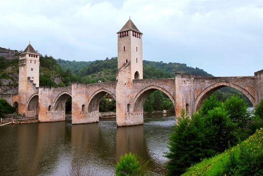 Medieval Valentre bridge in Carhors in southwest France