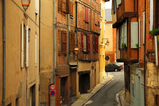 Narrow medieval street in town of Albi in south France