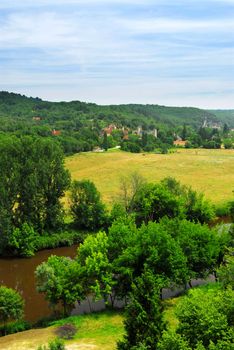 Scenic view on Dordogne river and contryside, Perigord, France