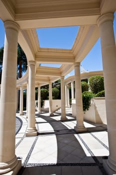 Pillared Walkway with drastic shadows. 