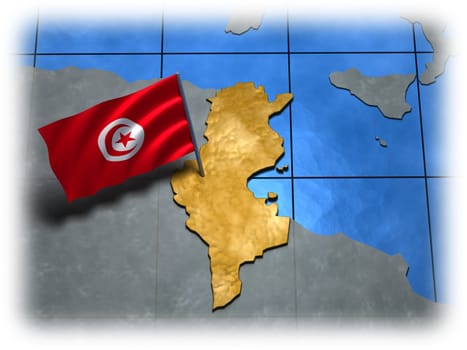 Tunisia country with its flag on a white edge