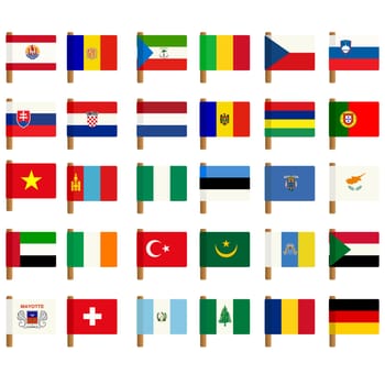 World flag icons set over white background