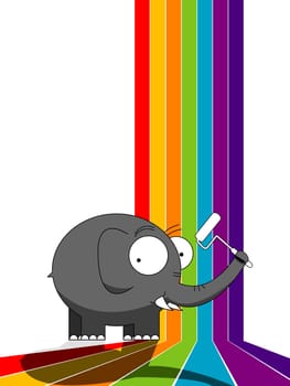 Cartoon character elephant painting a rainbow