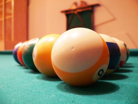 billiards balls in the table