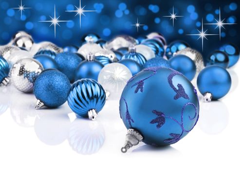 Blue decorative christmas ornaments with star background