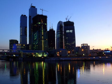 skycrapers in Moscow city - summer evening