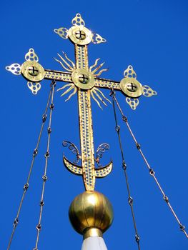 Ortodoxal cross in the blue sky background