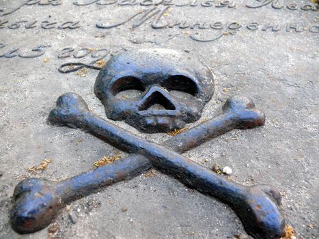 Bronze symbol of death in gravestone