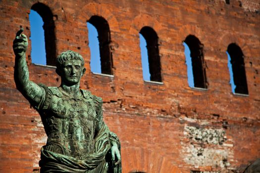 Statue of Cesare Augustus in Torino - Italy: concept of leadership