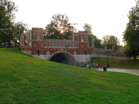Red brick bridge in Tsaritsino, Moscow