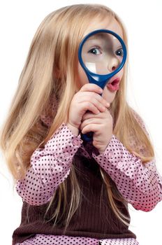 Portrait of little cute girl with long hair isolated on white